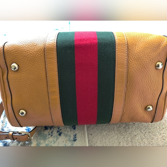 Gucci Tan Leather Tote Bag with Red and Green Stripe - Picture 5 of 16